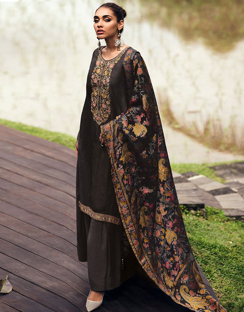 Trendy Party Wear Chinon Silk Salwar Kameez Collection Muslin Palazzo Straight Front View