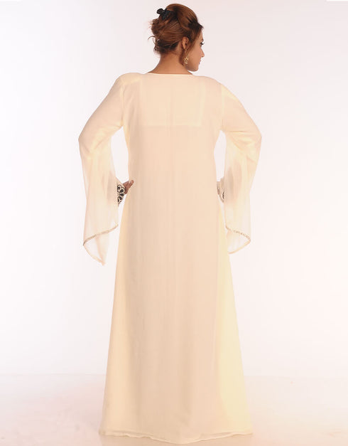 Off White Georgette Hand Embroidery Party Wear Kaftan