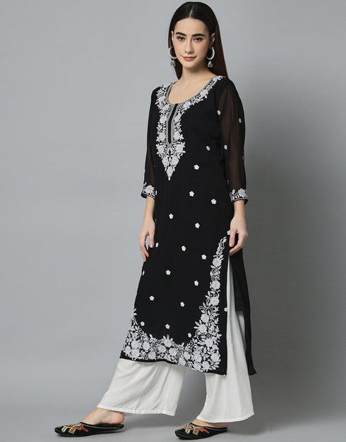 Black Georgette Palazzo Straight Closure View