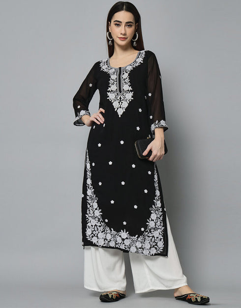 Black Georgette Palazzo Straight