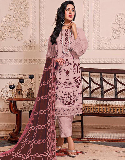Heavy Designer Wedding Wear Salwar Kameez Baby Pink Georgette Pant Straight Front View