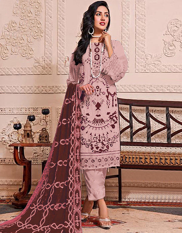 Heavy Designer Wedding Wear Salwar Kameez Baby Pink Georgette Pant Straight Front View