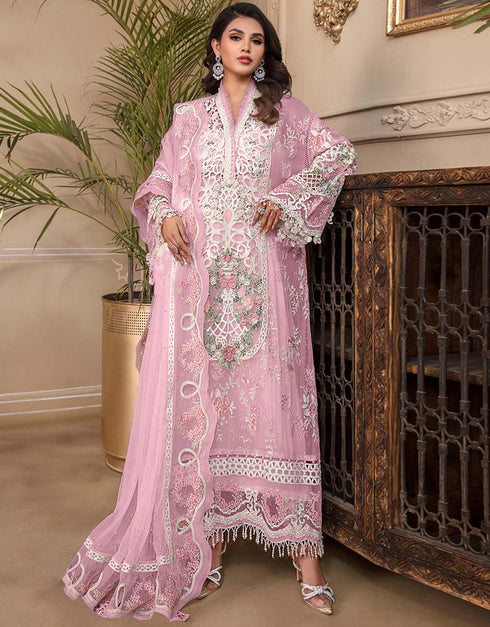 Heavy Designer Wedding Wear Salwar Kameez Light Pink Georgette Pant Straight Front View