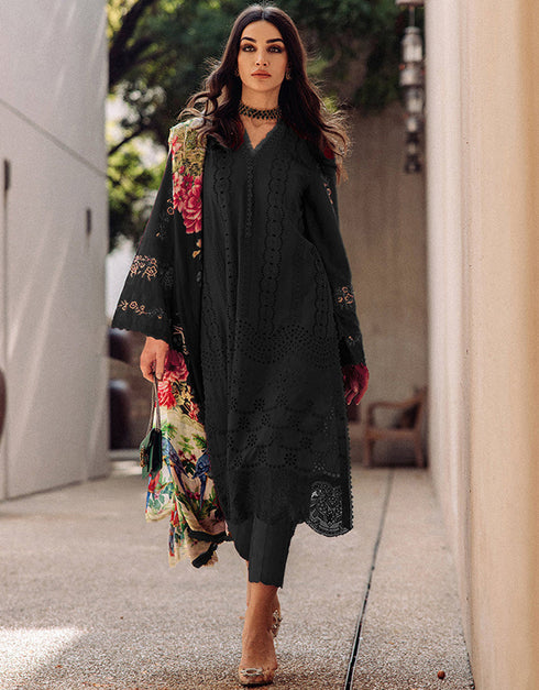 Heavy Designer Wedding Wear Salwar Kameez Black Heavy Cotton Pant Straight Front View