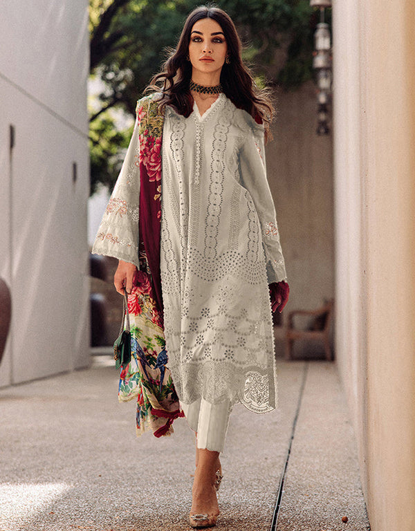 Heavy Designer Wedding Wear Salwar Kameez White Heavy Cotton Pant Straight Front View