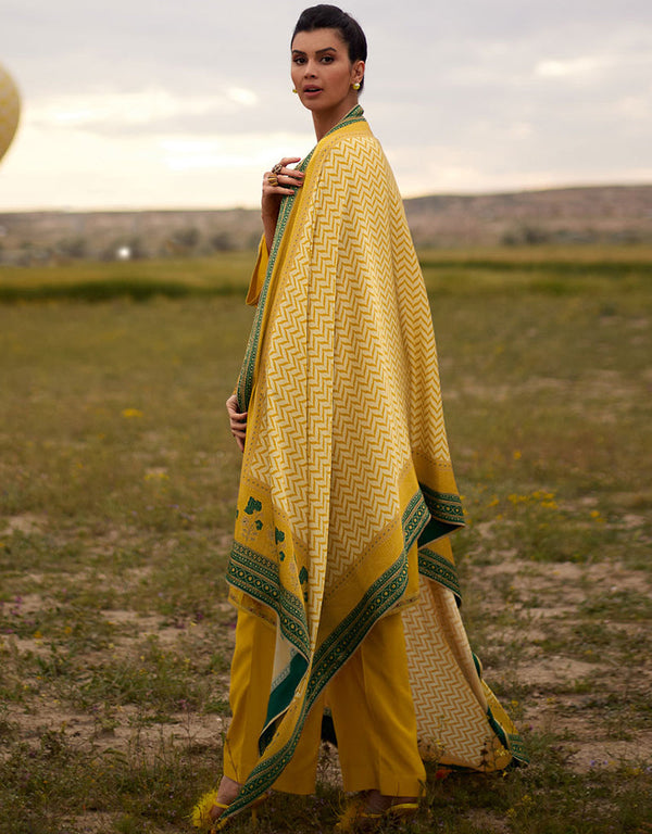 Trendy Designer Party Wear Georgette Salwar Suit Yellow Silk Pant Straight Front View