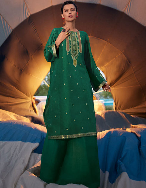 Trendy Designer Party Wear Georgette Salwar Suit Green Silk Pant Straight Front View