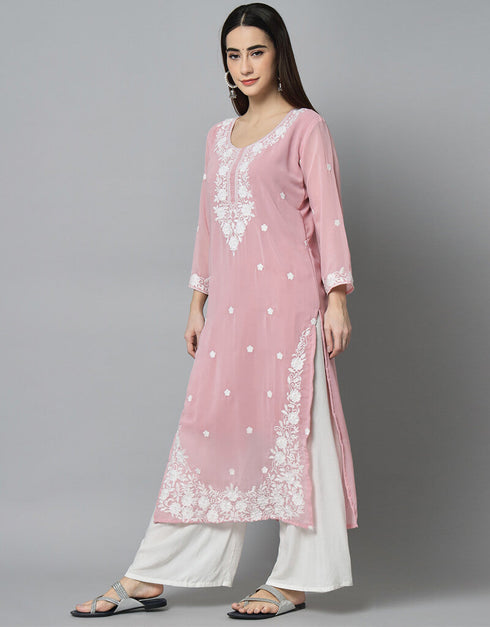 Light Pink Georgette Palazzo Straight Closure View