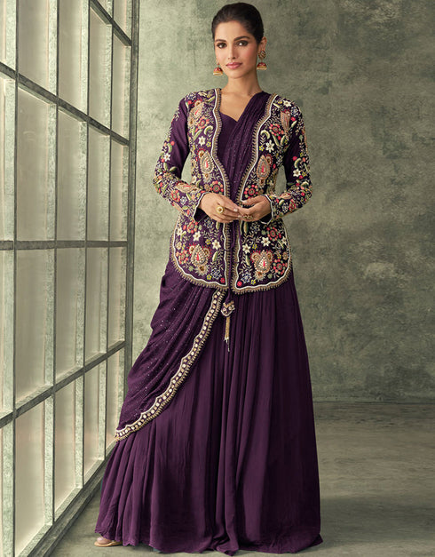 Heavy Designer Wedding Wear Lehenga Choli Wine Real Georgette Lehenga Choli Front View