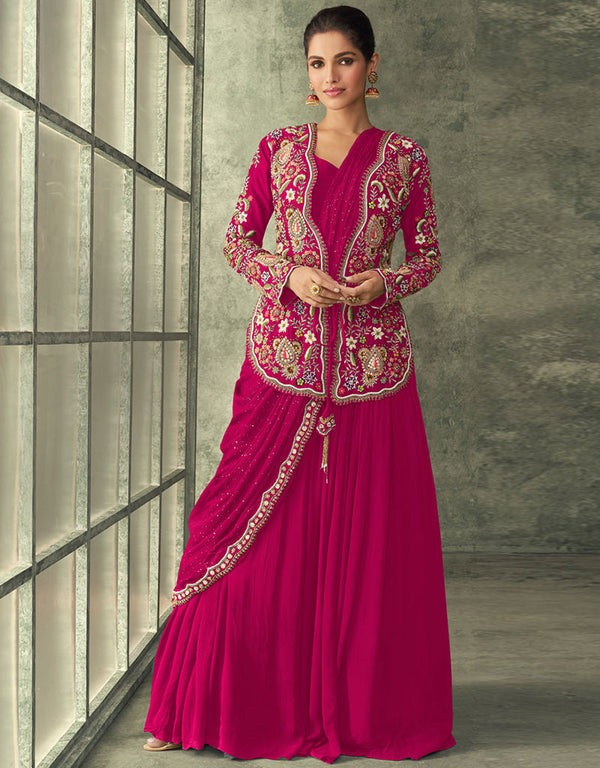 Heavy Designer Wedding Wear Lehenga Choli Pink Real Georgette Lehenga Choli Front View