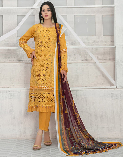 Trendy Designer Party Wear Salwar Suit Yellow Heavy Cotton Pant Straight Front View