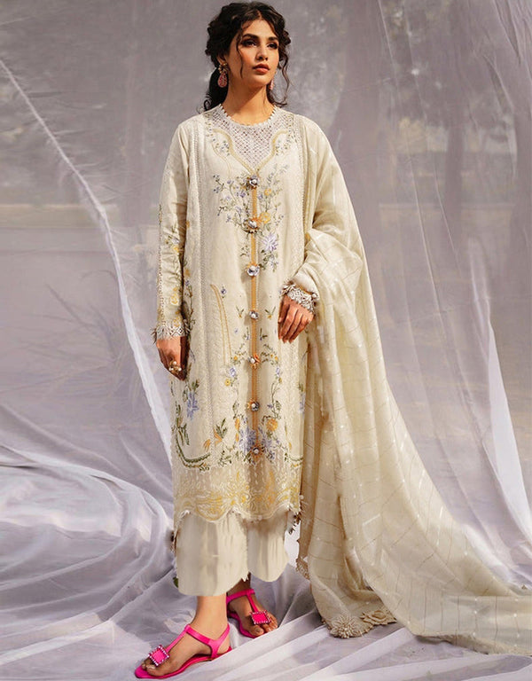 Trendy Designer Party Wear Salwar Suit White Heavy Cotton Pant Straight Front View