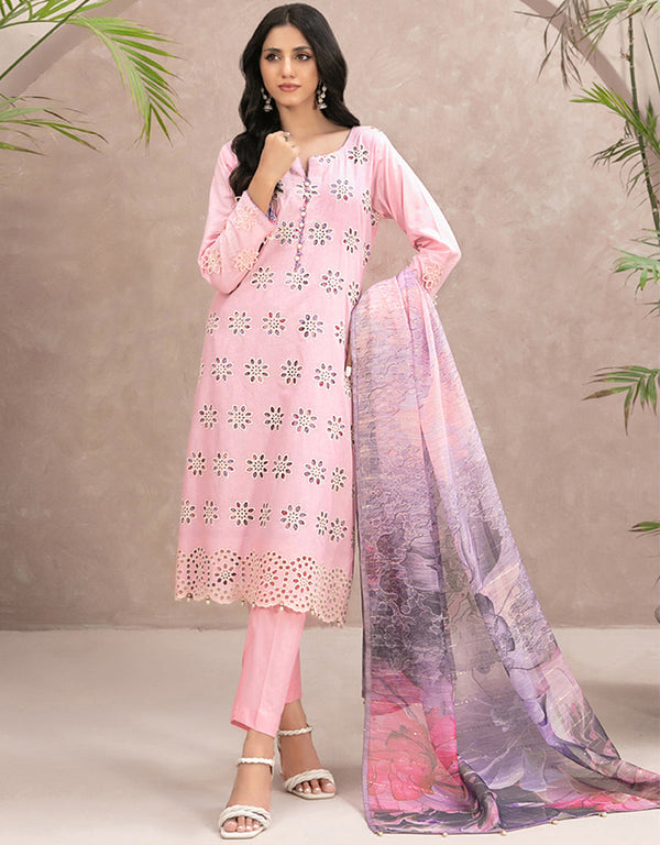 Trendy Designer Party Wear Salwar Suit Light Pink Heavy Cotton Pant Straight Front View