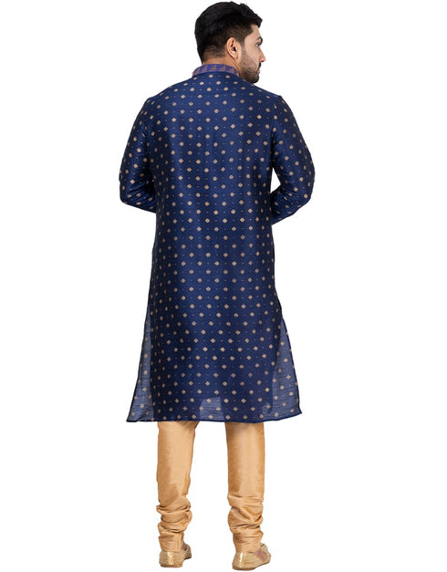 NAVY BLUE Kurta DUPION SILK Churidar Closure View