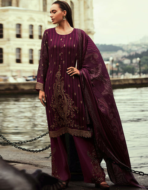 Trendy Designer Party Wear Salwar Suit Magenta Silk Pant Straight Front View