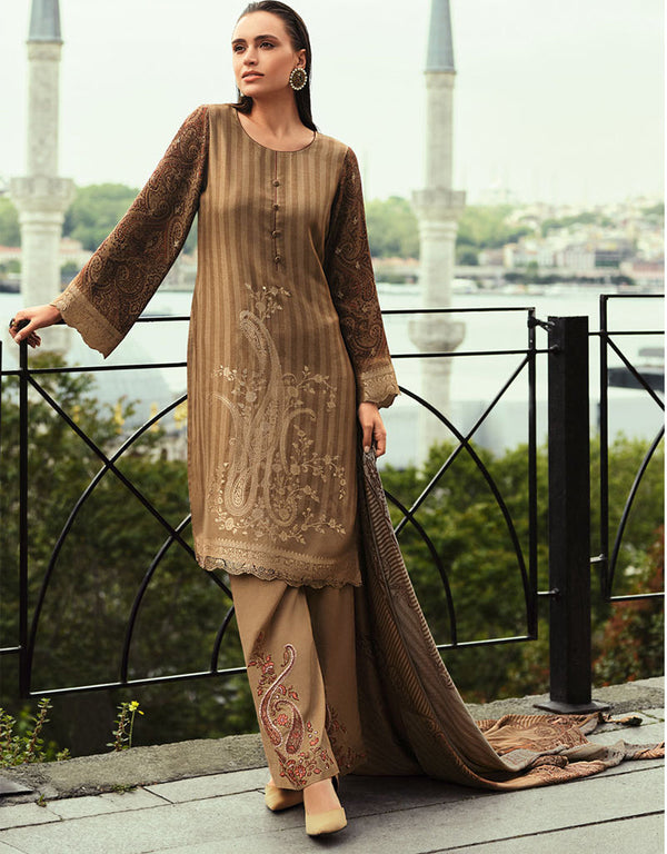 Trendy Designer Party Wear Salwar Suit Brown Silk Pant Straight Front View