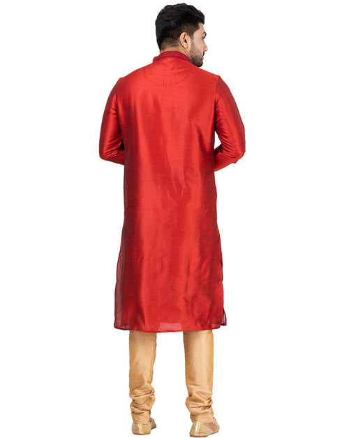 RED Kurta DUPION SILK Churidar Closure View