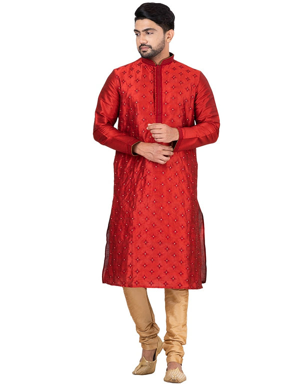 RED Kurta DUPION SILK Churidar