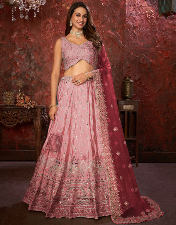 Heavy Designer Wedding Wear Lehenga Choli Light Pink Crepe Lehenga Choli Front View