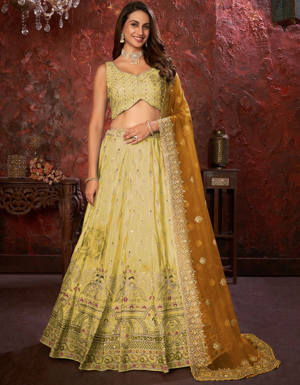 Heavy Designer Wedding Wear Lehenga Choli Lemon Crepe Lehenga Choli Front View