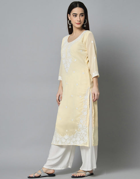 Light Yellow Georgette Palazzo Straight Closure View