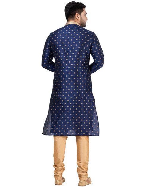 NAVY BLUE Kurta DUPION SILK Churidar Closure View