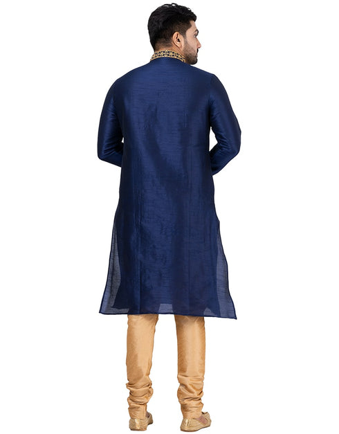 NAVY BLUE Kurta DUPION SILK Churidar Closure View