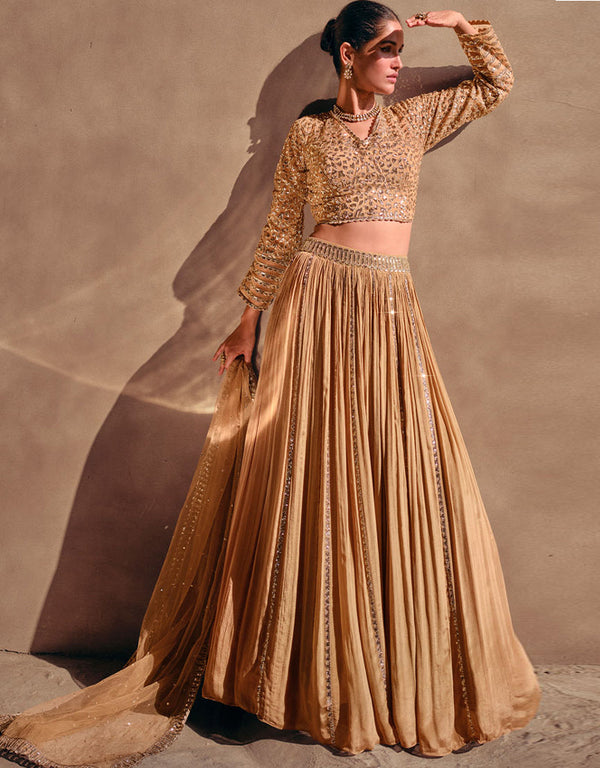 chic beige real chinon silk trendy designer party wear choli lehenga with beige real chinon silk lilots-2327-5395 Front View