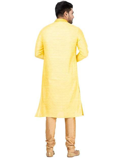 YELLOW Kurta JAMEWAR SILK Churidar Closure View