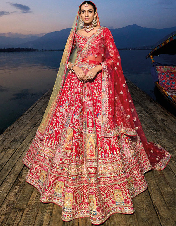 modern red artsilk trendy designer party wear choli lehenga with red artsilk lilots-2335-133 Front View
