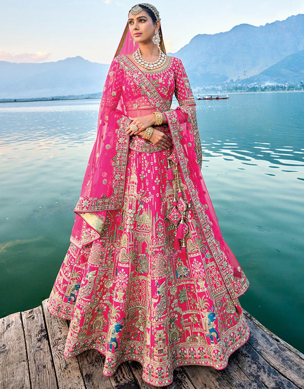 classy hot pink artsilk trendy designer party wear choli lehenga with hot pink artsilk lilots-2335-137 Front View