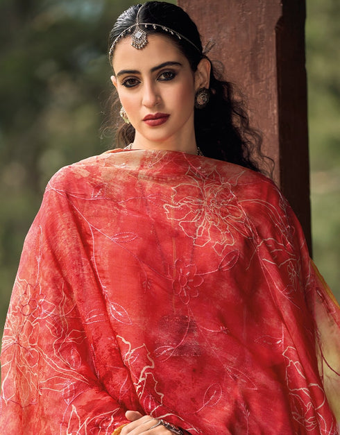 Dusty Pink Palazzo style Suit Pure Bamberg Silk Salwar Kameez in Digital Print, Embroidery & Lace Work Closure View Embroidery