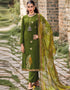 Green Palazzo style Suit Pure Bamberg Silk Salwar Kameez in Digital Print, Embroidery & Lace Work