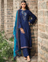 Blue Palazzo style Suit Pure Bamberg Silk Salwar Kameez in Digital Print, Embroidery & Lace Work