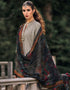 Grey Palazzo style Suit Pure Bamberg Silk Salwar Kameez in Digital Print, Embroidery & Lace Work Closure View Embroidery
