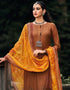 Brown Palazzo style Suit Pure Bamberg Silk Salwar Kameez in Digital Print, Embroidery & Lace Work Closure View Embroidery