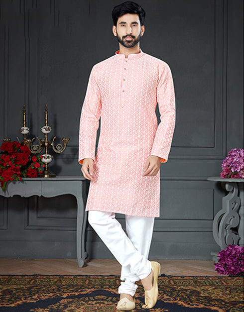 Light pink Kurta Cotton Art Silk With Embroidery Chudidar