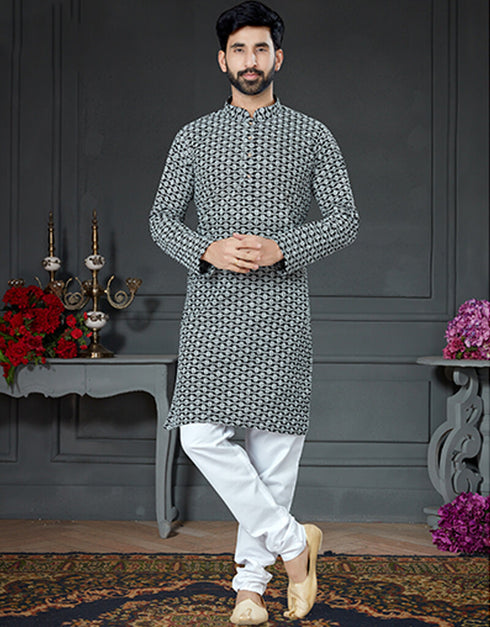 Black Kurta Cotton Art Silk With Embroidery Chudidar