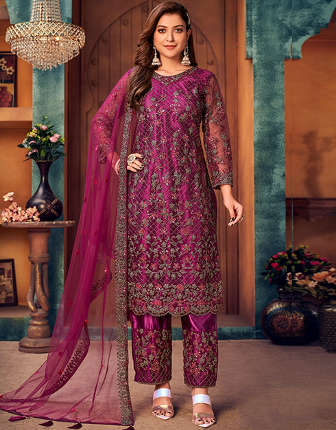 Magenta Net Pant Suit