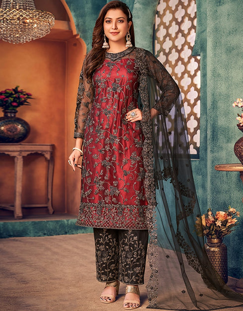 Brown Net Pant Suit Closure View