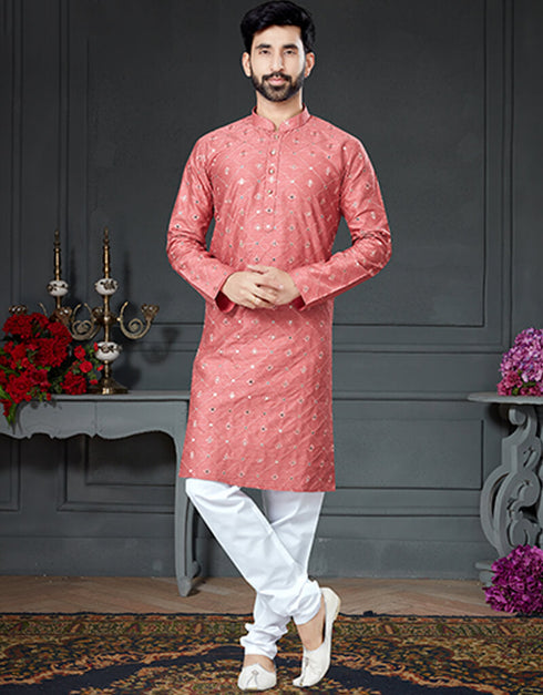 Rust Pink Kurta Cotton Art Silk With Mirror Chudidar
