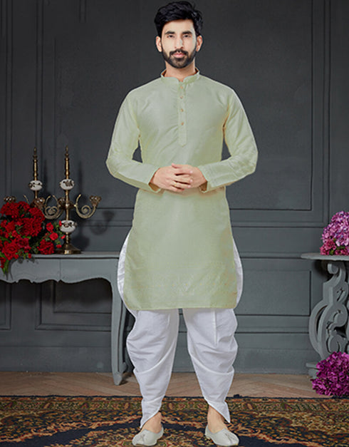 Pista Green Kurta Silk With Jacquard Dhoti