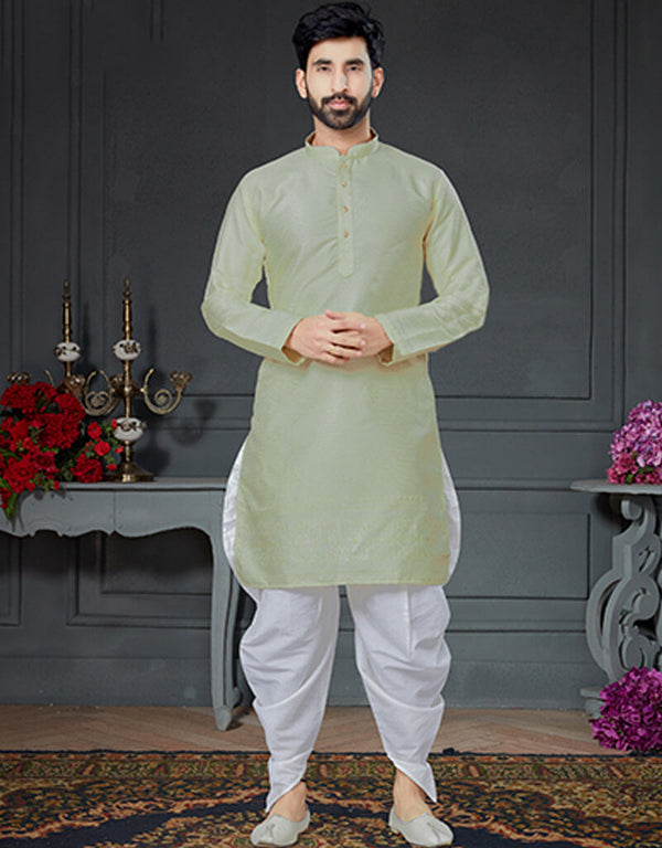 Pista Green Kurta Silk With Jacquard Dhoti