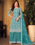 Light Sky Blue Heavy Net Palazzo Suit