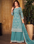 Light Sky Blue Heavy Net Palazzo Suit Closure View