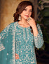 Light Sky Blue Heavy Net Palazzo Suit Back View