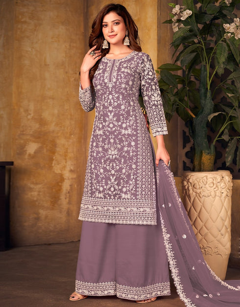 Light Purple Heavy Net Palazzo Suit Closure View