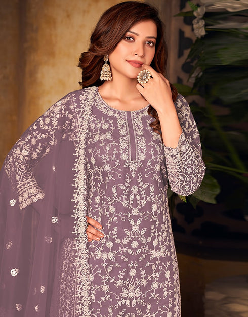 Light Purple Heavy Net Palazzo Suit Back View