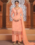 Peach Palazzo style Suit Georgette Salwar Kameez in Digital Print Embroidery, Stone & Lace Work
