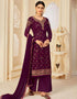 Purple Palazzo style Suit Georgette Salwar Kameez in Digital Print Embroidery, Stone & Lace Work